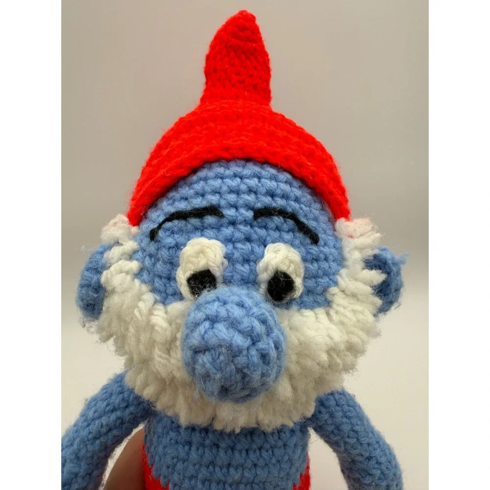 Vintage Handmade Smurf & Smurfette Crochet Plush Amigurumi Dolls Blue Red Yellow